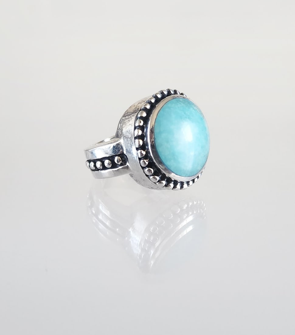 Estate Vintage Sterling Silver & Amazonite Ring, Sz 7 (1 of 5)
