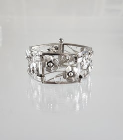 Estate Vintage Harry S. Bick HSB Signed Sterling Silver 1950s Floral Bracelet