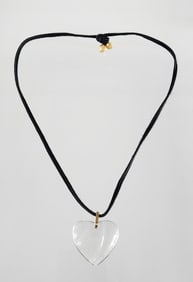 Estate Vintage Baccarat Crystal Amor Heart Pendant Necklace