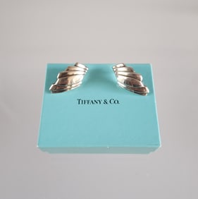 Estate Vintage Pair of Tiffany & Co Sterling Silver Modernist Earrings