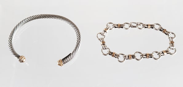 Estate Vintage Lot of 2 Designer 18K Gold & Sterling Silver Bracelets