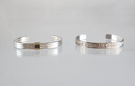 Estate Vintage Lot of 2 Designer 14K Gold & Sterling Silver Bracelets