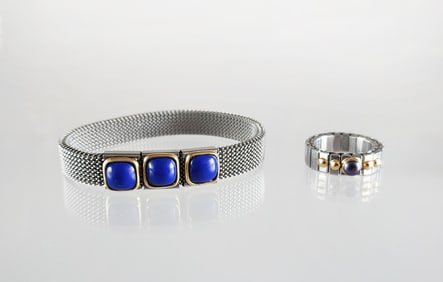 Estate Vintage Italian 18k Gold & Steel Passadiuti Bracelet & Nomination Ring