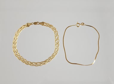 Estate Vintage Lot of 2 18k Gold Chain Braided & Single Strand Bracelets