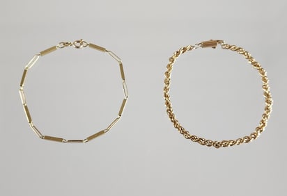 Estate Vintage Lot of Two 14k Gold Chain Bracelets