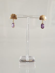 Estate Vintage Italian 14k Gold & Amethyst Earrings