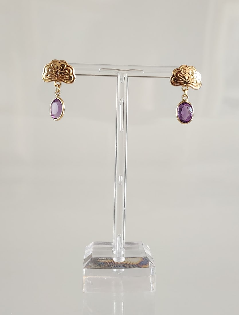 Estate Vintage Italian 14k Gold & Amethyst Earrings (1 of 7)