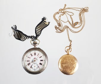 Estate Antique Lot of Two Ladies Pocket Watches; A.W Co Waltham & Swiss Remontoir