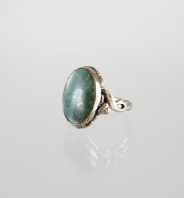 Estate Vintage Clark & Coombs Jade & 10K Gold Filled Ring Sz 4 ca. 1930s