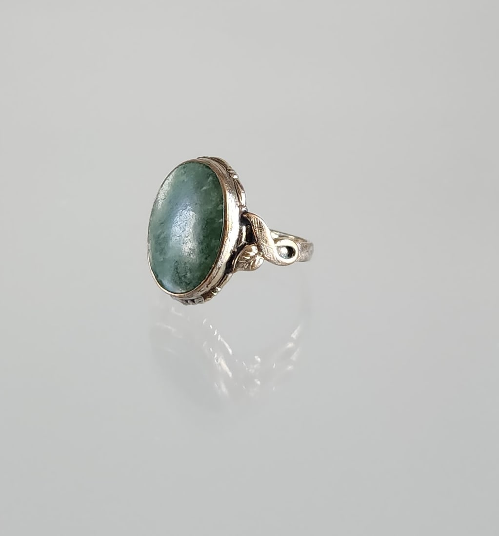 Estate Vintage Clark & Coombs Jade & 10K Gold Filled Ring Sz 4 ca. 1930s (1 of 10)