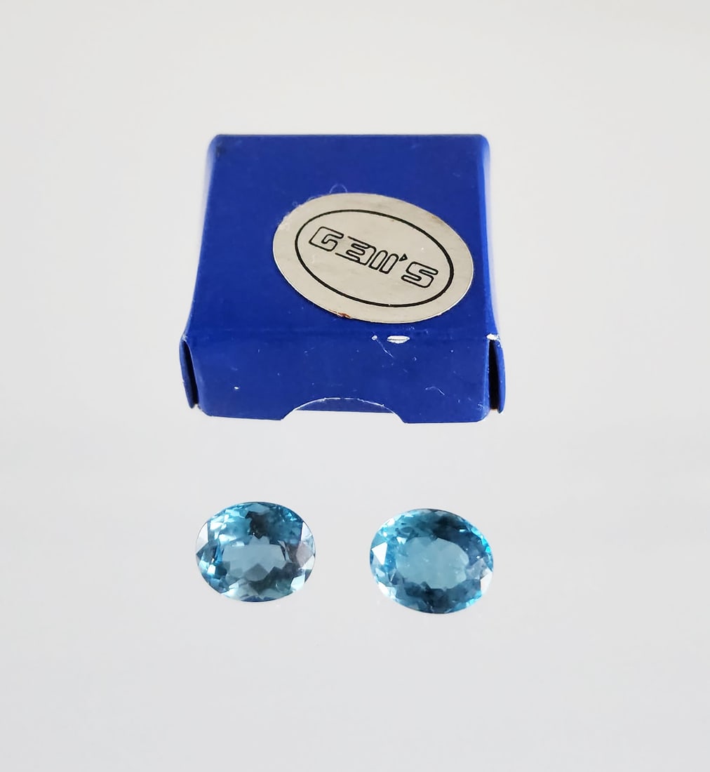 Estate Vintage Pair of Oval Cut Blue Topaz Loose Gem Stones 13.96 ct (1 of 8)
