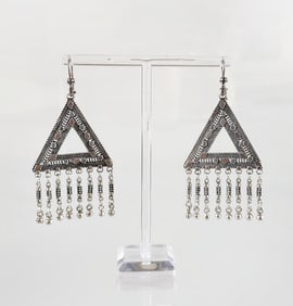 Estate Vintage Sterling Silver Ethnic Earrings