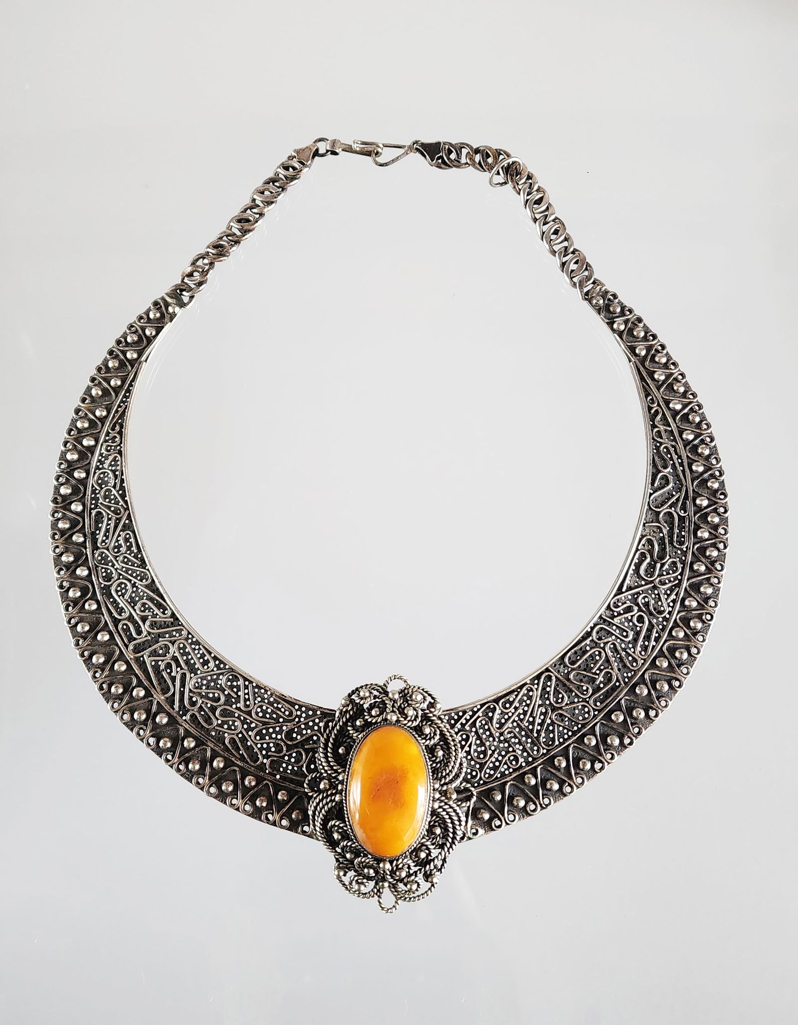 Estate Turkish Erol Kalkan Artist Signed Sterling Silver Necklace with Catalin Cabochon (1 of 7)