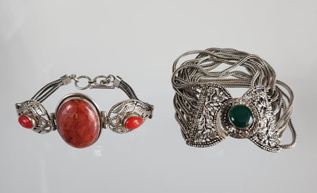 Lot of 2 Estate Vintage Sterling Silver Turkish Bracelets