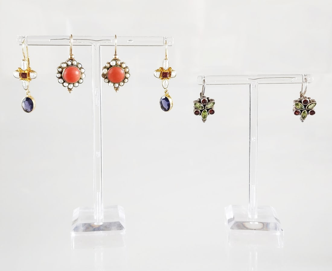 Estate Vintage Revival Style Sterling Silver Pearl & Gemstone Earrings (1 of 12)