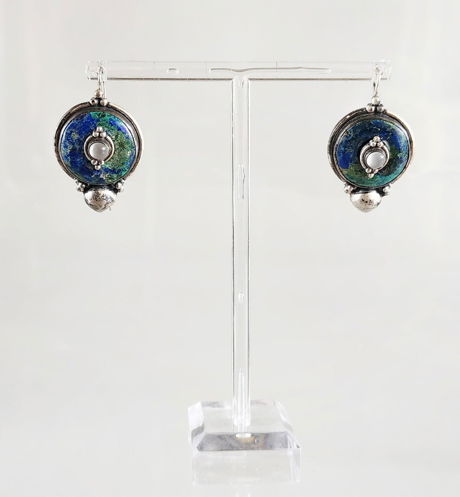 Estate Vintage Tom & Jenny Schlecht Sterling Silver, Azurite & Moonstone Earrings (1 of 6)
