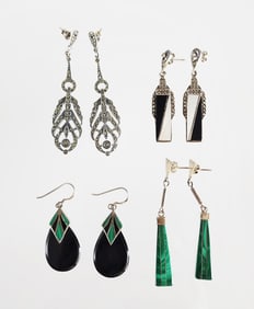 Estate Vintage 4 Pairs of Sterling Silver & Gemstone Earrings