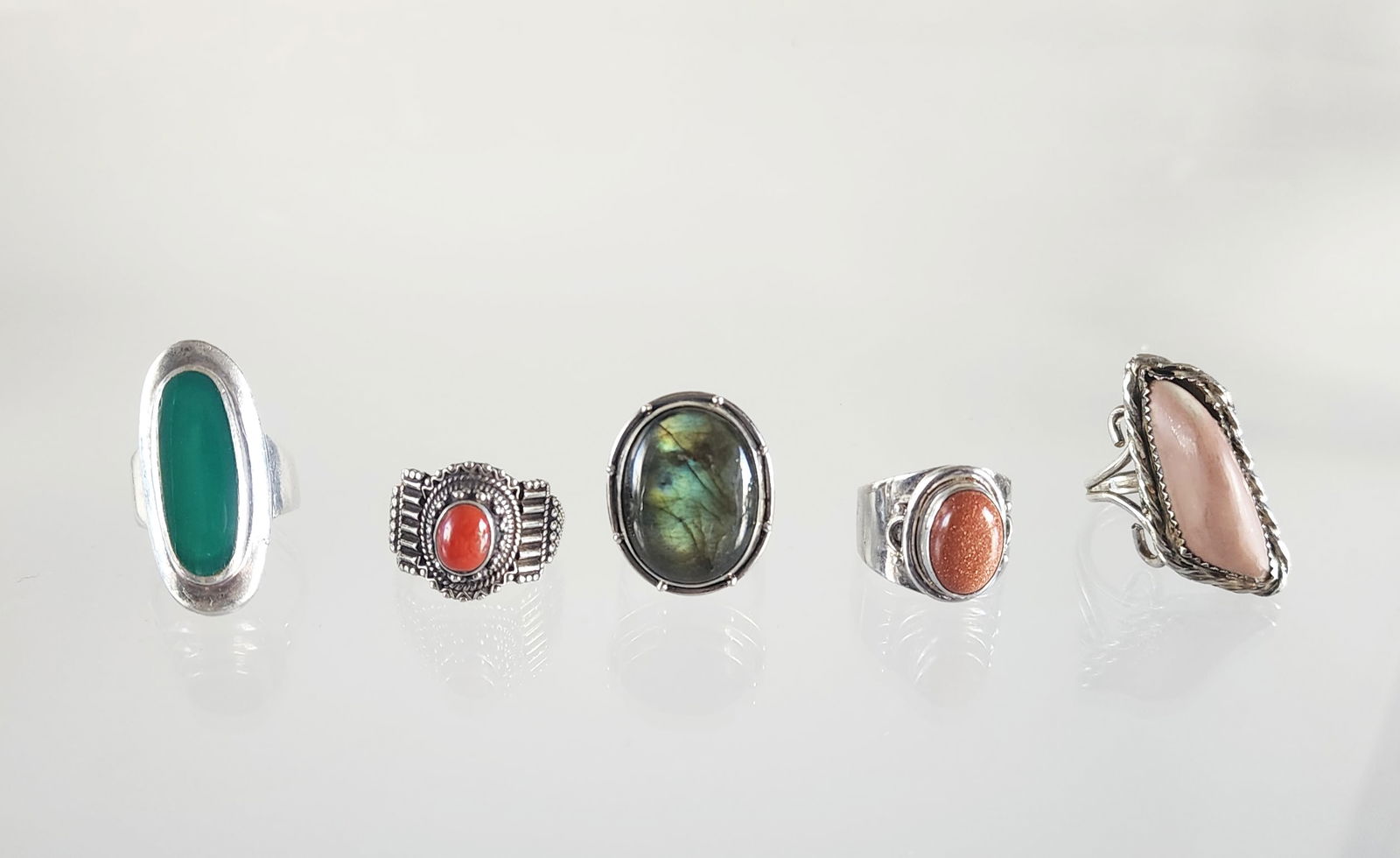 Lot of 5 Estate Vintage Sterling Silver & Cabochon Gem Stone Rings, Sz 9-9.5 (1 of 8)