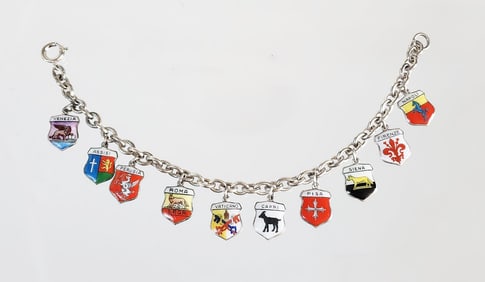 Estate Vintage Fratelli Coppini 800 Silver & Enamel Italian Cities Charm Bracelet