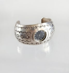 Estate Vintage Native American Sterling Navajo Cuff  Bracelet Watch