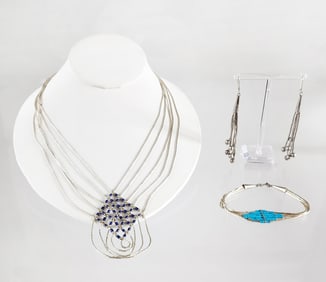 Group of Estate Vintage Native American Sterling Liquid Silver Beaded Jewelry