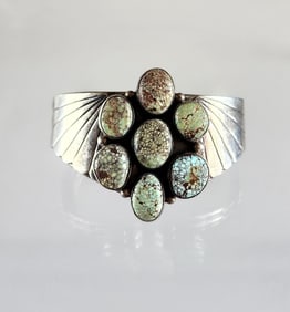 Estate Vintage Native American Sterling Silver & Turquoise Cuff Bracelet