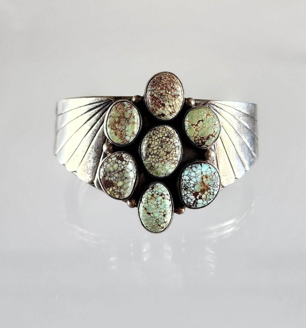 Estate Vintage Native American Sterling Silver & Turquoise Cuff Bracelet (1 of 8)