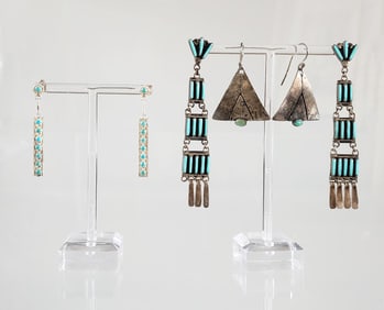 Estate Vintage Zuni Native American Sterling Silver & Turquoise Earrings