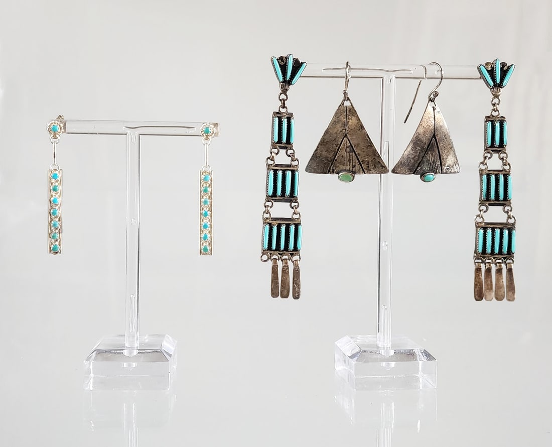 Estate Vintage Zuni Native American Sterling Silver & Turquoise Earrings (1 of 9)