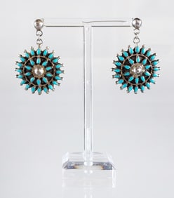 Estate Vintage Native American Sterling Silver & Turquoise Earrings