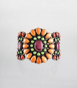 Estate Vintage Don Lucas Sterling Silver Multi Gemstone Cuff Bracelet