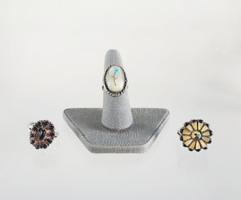 Lot of 3 Estate Vintage Native American Zuni Sterling Silver & Gem Stone Rings