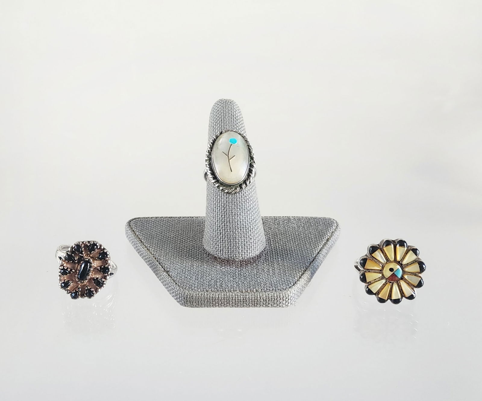 Lot of 3 Estate Vintage Native American Zuni Sterling Silver & Gem Stone Rings (1 of 6)