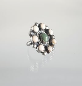 Estate Vintage Gilbert Adeky Signed Native American Navajo Sterling Silver & Gem Stone Ring, Size