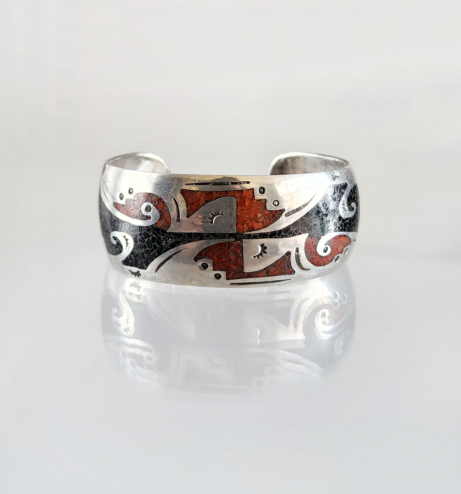 Estate Vintage Native American Navajo Sterling Silver & Inlay Cuff Bracelet (1 of 9)