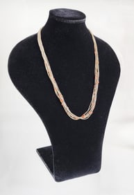 Estate Vintage Native American Sterling Liquid Silver & Coral Bead Multi Strand Necklace