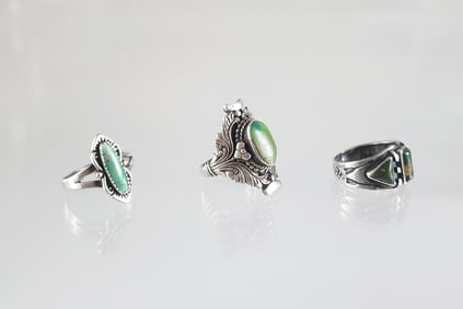 Lot of 3 Estate Vintage Native American Sterling Silver & Turquoise Rings, Size 8