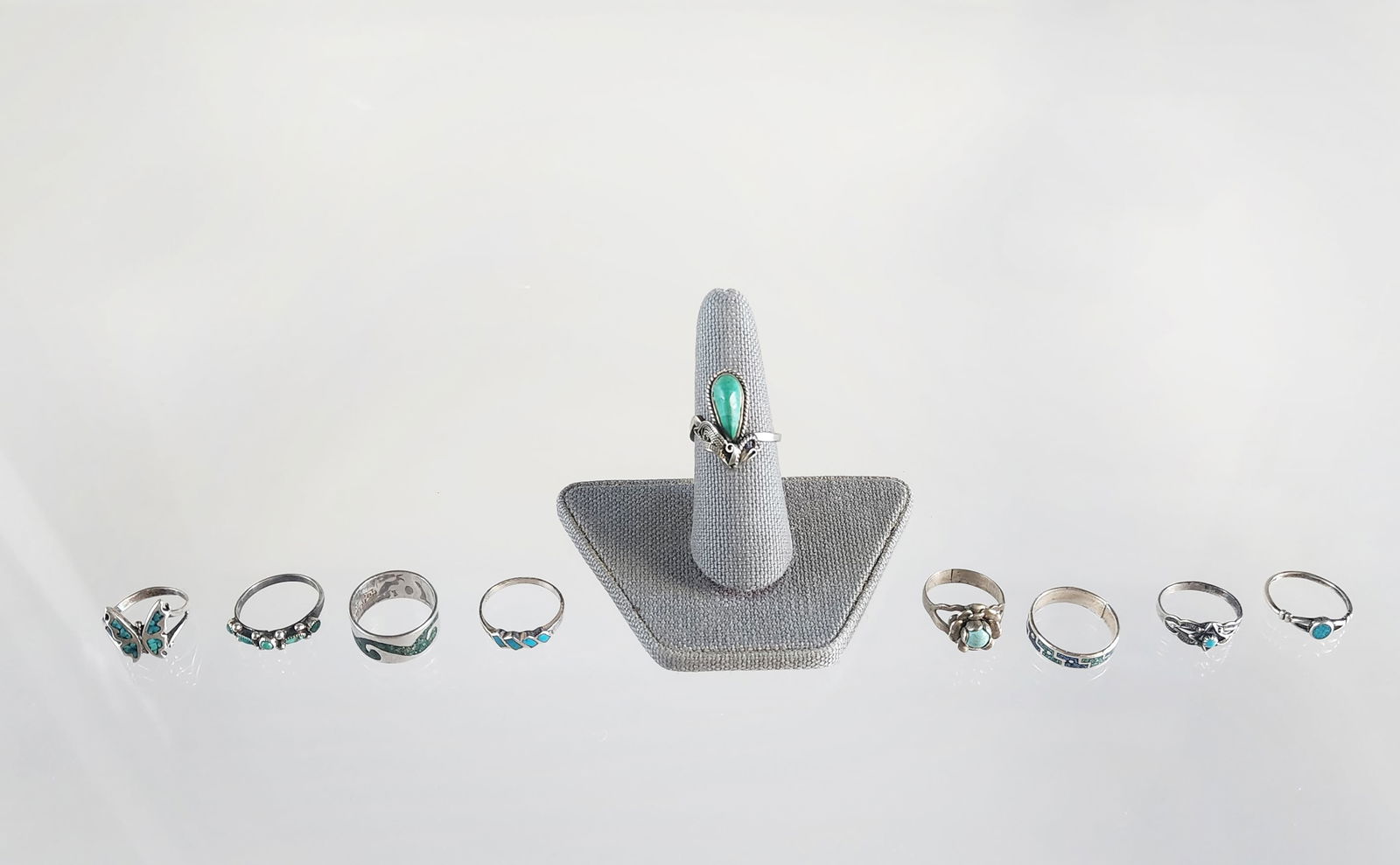 Lot of 9 Estate Vintage Native American & Mexican Sterling Silver & Turquoise Rings (1 of 14)