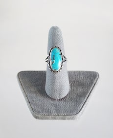 Estate Vintage Native American Navajo Sterling Silver & Turquoise Ring, Sz 7