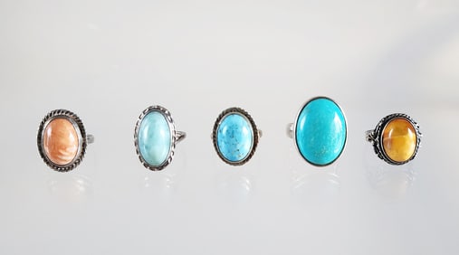 Lot of 5 Estate Vintage Sterling Silver & Cabochon Gem Stone Rings