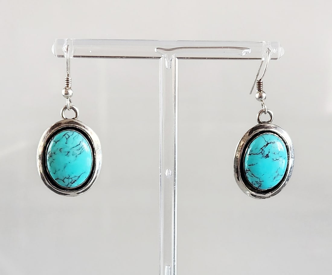 Estate Vintage Eddie Secatero Navajo Turquoise & Sterling Silver Earrings (1 of 5)