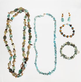 Group of Estate Vintage Turquoise, Tigers Eye & Sterling Silver Jewelry