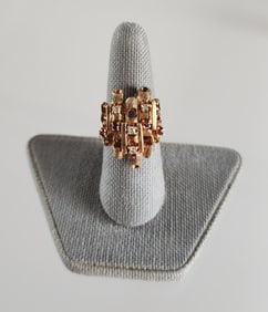 Estate Vintage 14K Gold, Diamond & Ruby Brutalist Style Ring