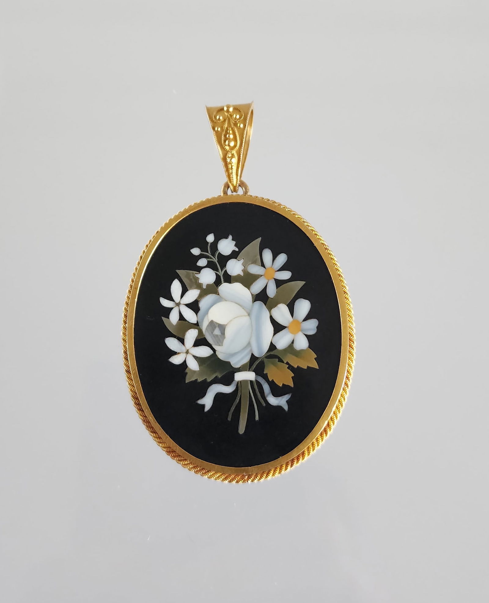 Estate Antique Victorian 18k Gold & Floral Italian Pietra Dura Hair Locket Pendant (1 of 9)