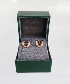 Estate Hamilton Jewelers of Princeton 18k Rose Gold & Diamond Hoop Earrings