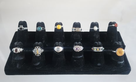 Lot of 12 Estate Vintage Sterling Silver & Gem Stone Rings, Sz 3-6