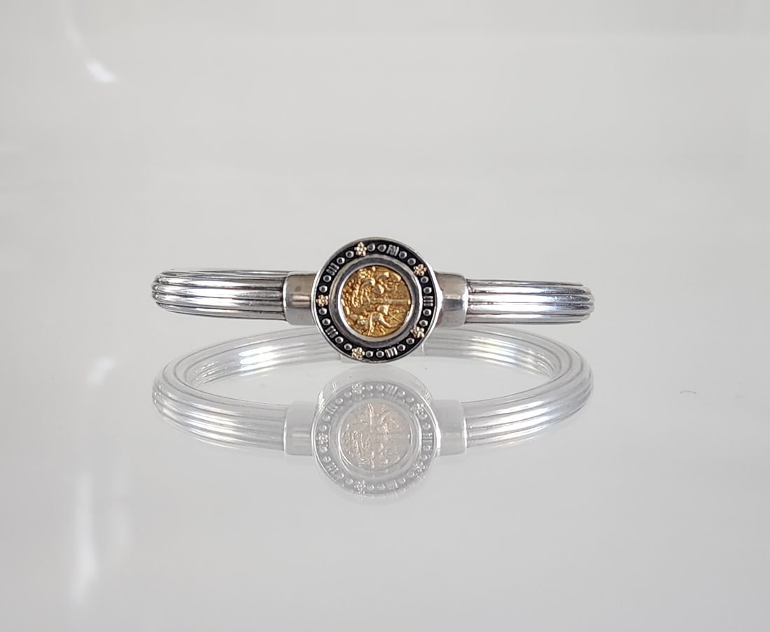 Tagliamonte Italy 14k Gold & Sterling Silver Roman Coin Hinged Bangle Bracelet (1 of 9)