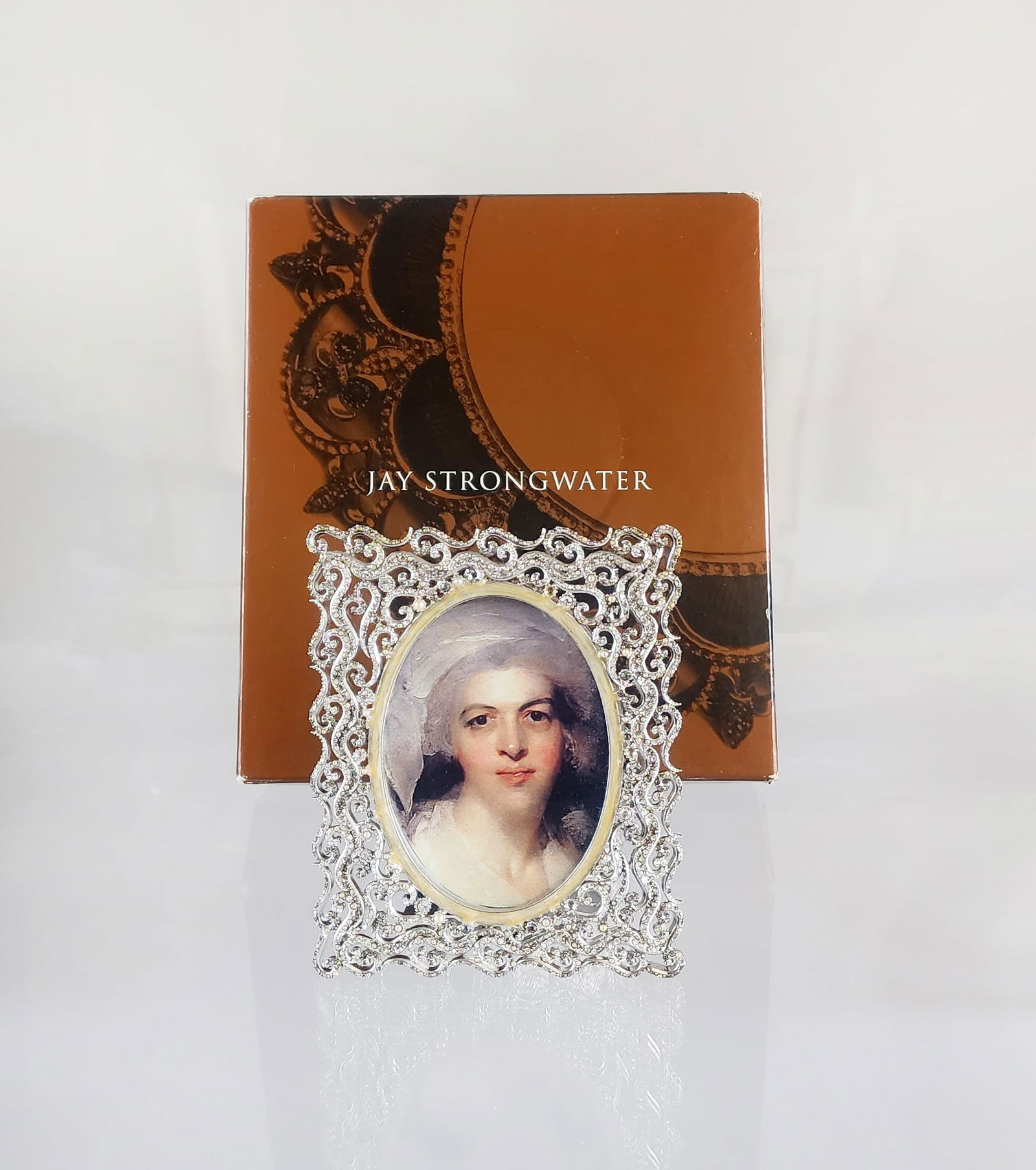 Jay Strongwater Silver Tone Enameled Metal Picture Frame with Swarovski Crystals & Pearls (1 of 8)