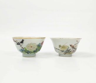 Lot of 2 Antique Chinese Qianjiang Cai Porcelain Bowls