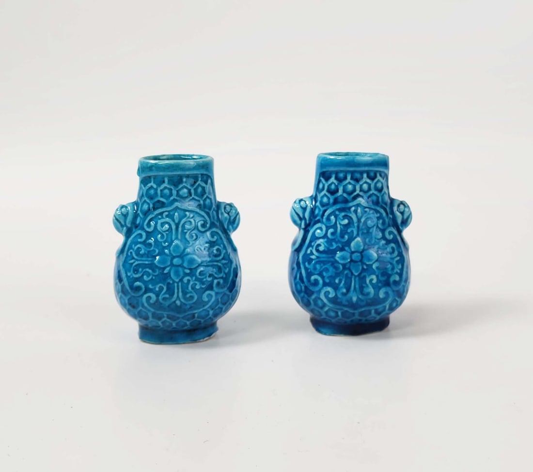 Pair of Antique Chinese Turquoise Glazed Porcelain Small Vases (1 of 5)